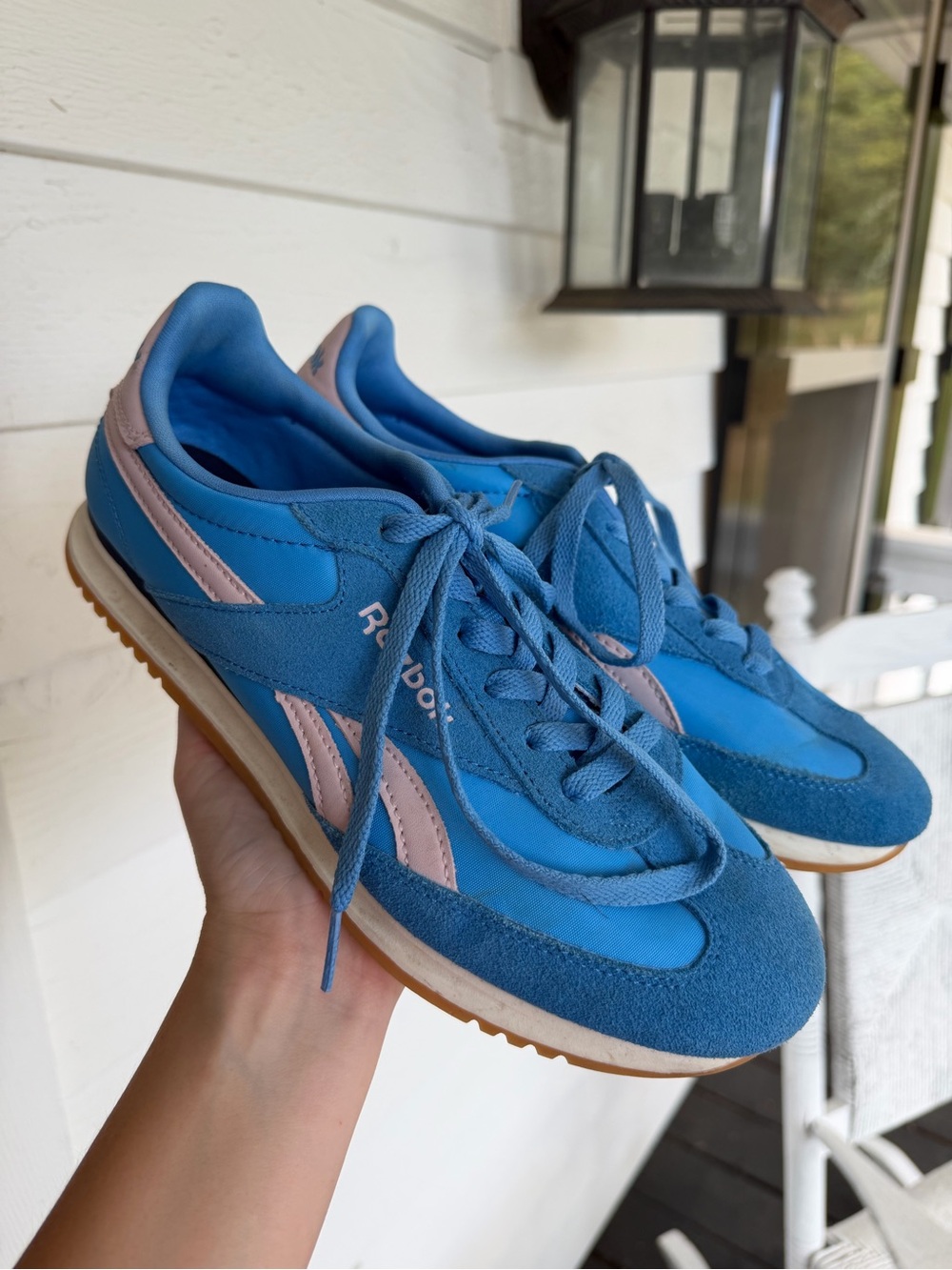 Reebok Women's Blue Sneakers with Pink Accents